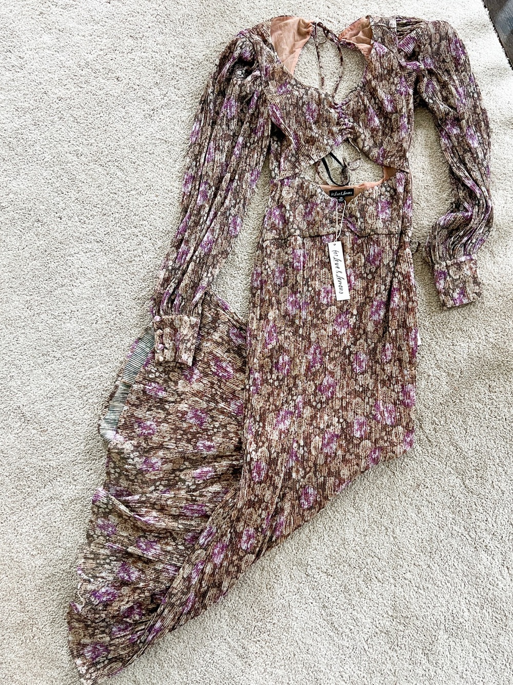 NEW For Love & Lemons Wynne Maxi Dress metallic long sleeve gown floral